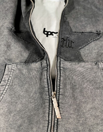 Premium Zip Hoodie With Starry Patch Sweatshirt