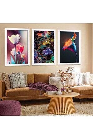 GOLD AYNALI PLEKSİ ÇERÇEVELİ MODERN GRİ SARI SİYAH KIRMIZI ÇİÇEK DESENLİ SOYUT ÇİZİM TABLO