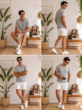 Erkek Gri V Yaka Slim Fit T-Shirt