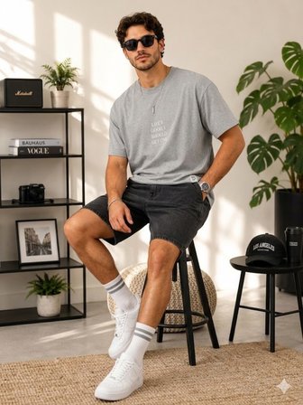 Erkek Gri O Yaka Basic T-Shirt
