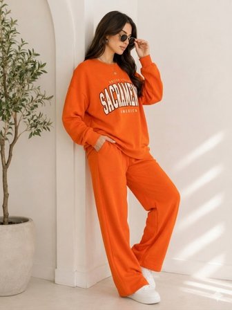Kadın Turuncu Bisiklet Yaka Sweatshirt