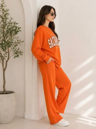 Kadın Turuncu Bisiklet Yaka Sweatshirt