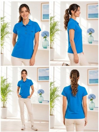 Kadın Turkuaz Polo Yaka Basıc T-Shirt