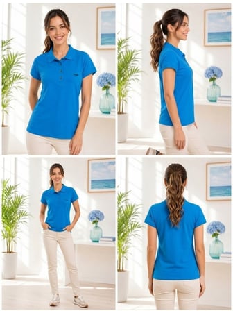 Kadın Turkuaz Polo Yaka Basıc T-Shirt
