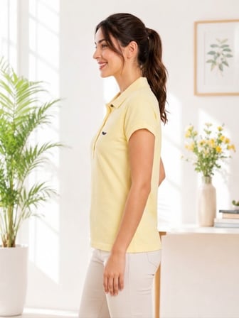Kadın Sarı Polo Yaka Basıc T-Shirt