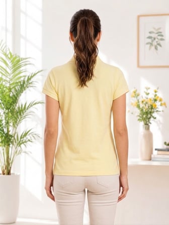 Kadın Sarı Polo Yaka Basıc T-Shirt