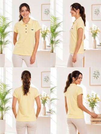 Kadın Sarı Polo Yaka Basıc T-Shirt