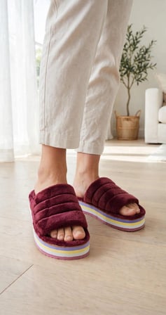 Kadın Bordo Peluş  Platform Tabanlı Ev Terliği