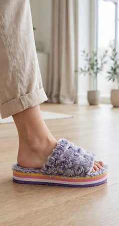 Kadın Lila Peluş  Platform Tabanlı Ev Terliği