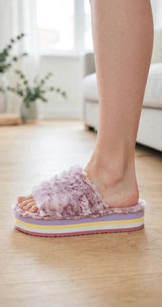 Kadın Bordo Peluş Platform Tabanlı Ev Terliği