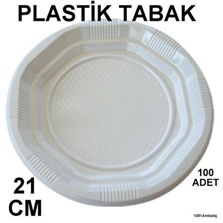 PLASTİK LÜKS BEYAZ TABAK 21 CM 100 LÜ PAKET