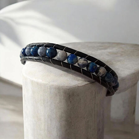 %100 Deri Çoklu Çelik Aparatlı Bileklik Krom Mıknatıs Kapama 20 Cm