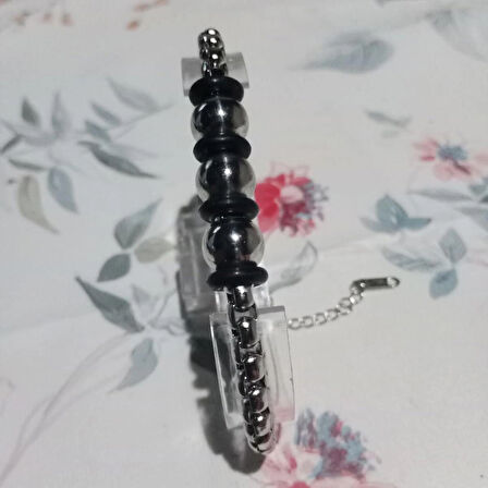 %100 Deri Saç Örme Ve Çelik Gold Aparatlı Bileklik Krom Kapama 22 Cm