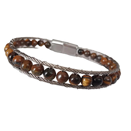 %100 Deri Saç Örme Ve Çelik Gold Aparatlı Bileklik Krom Kapama 22 Cm