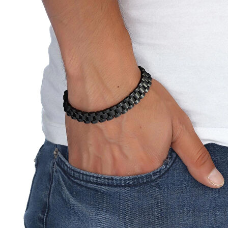 %100 Doğal Çift Sıra Hematit Taşlı Krom Kapama Bileklik