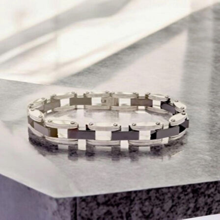 %100 Çelik Siyah Köşeli Arnavut Zincir Bileklik