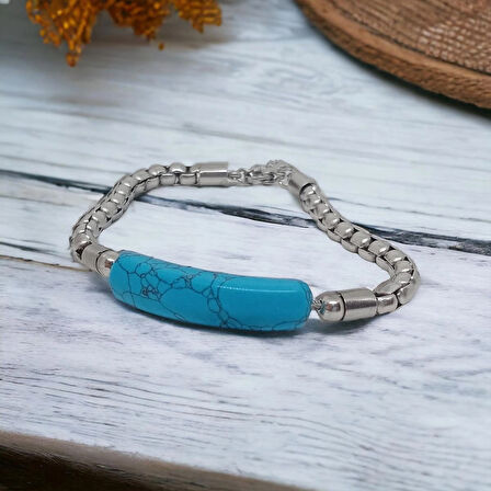 %100 Doğal Obsidyen Taşı Çelik Bileklik Krom Kapama 