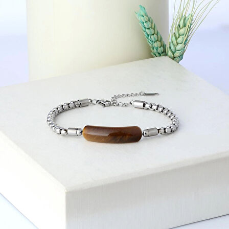 %100 Doğal Turkuaz Firuze Taşı Çelik Bileklik Krom Kapama