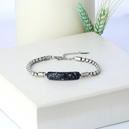 %100 Doğal Havlit Taşı Çelik Bileklik Krom Mıknatıs Kapama