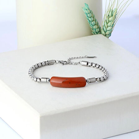 %100 Doğal Siyah Obsidyen Taşı Çelik Bileklik Krom Mıknatıs Kapama