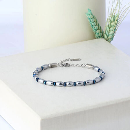 %100 Doğal Jasper Taşı Çelik Bileklik Krom Mıknatıs Kapama