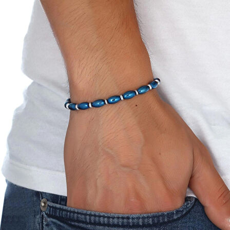 %100 Doğal Hematit Taşı Tüp Kesim Bileklik Güümüş