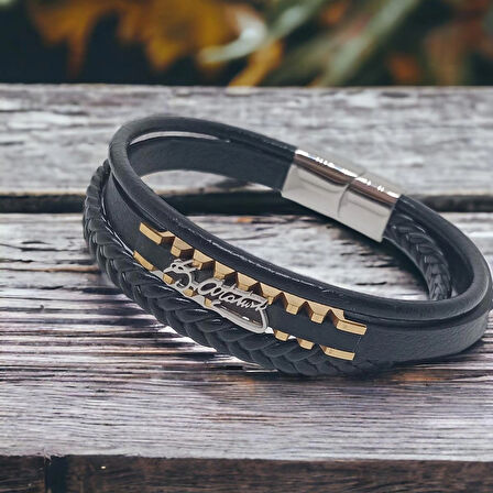 %100 Deri 6 Mm Lapis Taşlı Çelik İpli Krom Mıknatıs Kapama