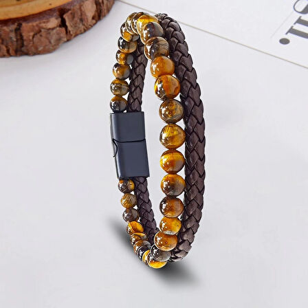 %100 Doğal Kaplan Gözü Ve Oniks Taş Bileklik Zincir Kapama