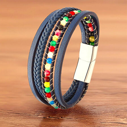 %100 Doğal 6 Mm Kan Taşı Çelik İp Sarma Bileklik Makrome Kapama 