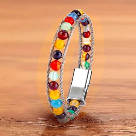 %100 Doğal 6 Mm Ay Taşı Çeli̇k Halat Orme Bi̇lekli̇k Krom Mıknatıs Kapama 