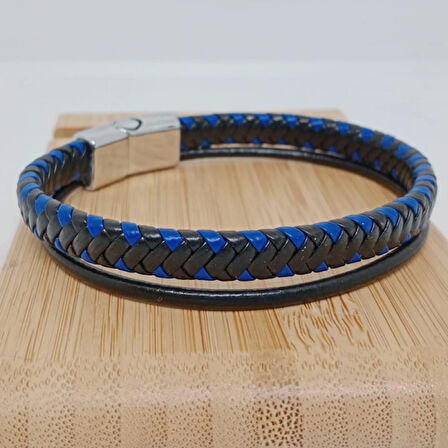 %100 Deri̇ Ve Doğal Çakra Taşlı Çeli̇k İpli̇ Bi̇lekli̇k Krom Mıknatıs Kapama 