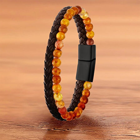 %100 Deri̇ Çoklu Mavi Akik Taşı Çelik Bi̇lekli̇k Krom Mıknatıs Kapama 20 CM 