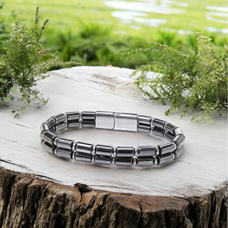 %100 Doğaltaş Pul Hematit Erkek Bileklik 20 cm