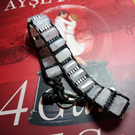 %100 Doğal Jasper Taşı Düğme Kapama Bileklik 18 Cm