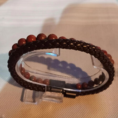 %100 Doğal Havlit Taşı Düğme Kapama Bileklik 18 Cm