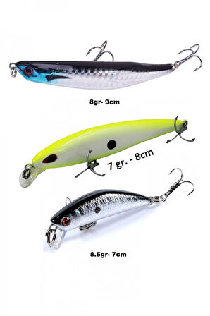 3 lü Set sahte Yem Lures Turna Levrek Alabalık Rapala LüferAilesi JigYem