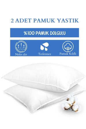 Elyaf Sepeti 2 Adet Pamuk Yastık  %100 Pamuk Dolgulu 50x70 cm Beyaz