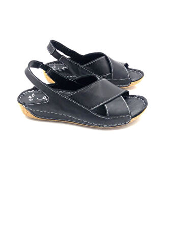 İlgen Hakiki Deri Ortopedik Kadın Siyah Renk Kadın Sandalet