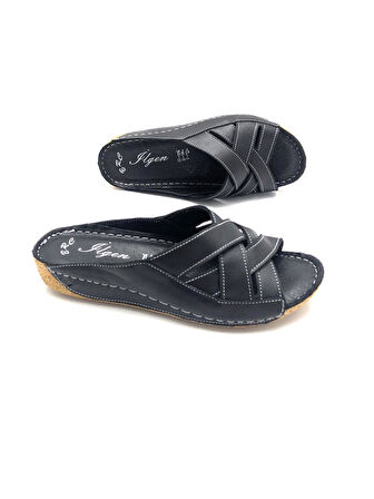 İlgen Hakiki Deri Ortopedik Hafif Kadın Siyah Renk Terlik