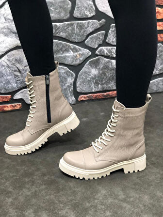 Hakiki Deri Kışlık Kauçuk Taban Postal Kadın Bot