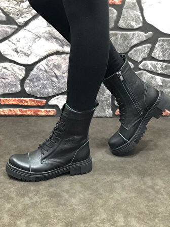 Hakiki Deri Kışlık Kauçuk Taban Postal Kadın Bot