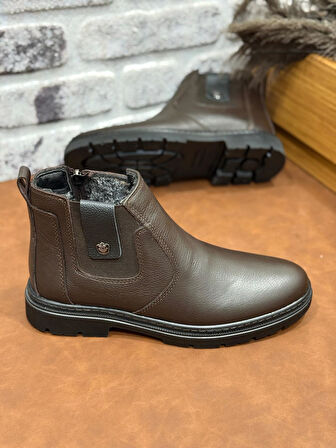 Hakiki Deri Büyük Numara Ortopedik Kürklü Erkek Bot