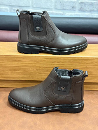 Hakiki Deri Büyük Numara Ortopedik Kürklü Erkek Bot