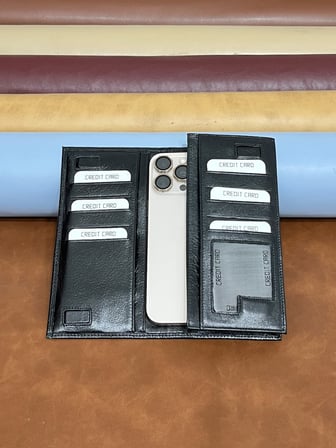Telefon bölmeli Hakiki Deri Cüzdan Telefon Hazneli Uzun Cüzdan -Siyah Unisex