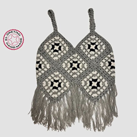 Uretti - Yıldız 7202 - El Örgüsü Crop  Bluz - Gri