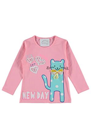 Pundikids Kız Çocuk Kedi Baskılı Mevsimlik Sweatshirt