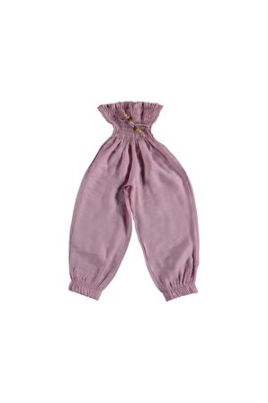 Pundikids Kız Çocuk Beli Büzgülü Müslin Kumaş Yazlık Pantolon