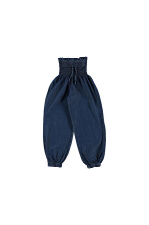 Pundikids Kız Çocuk Bel Büzgülü Yazlık Kot Pantolon