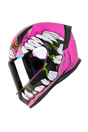 M 910 Lady Horus Lady Tam Pembe Kask (RENKLİ VİZÖR)