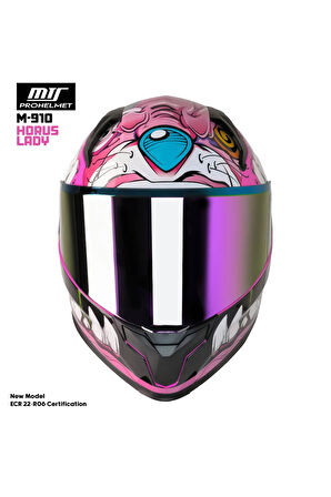 M 910 Lady Horus Lady Tam Pembe Kask (RENKLİ VİZÖR)